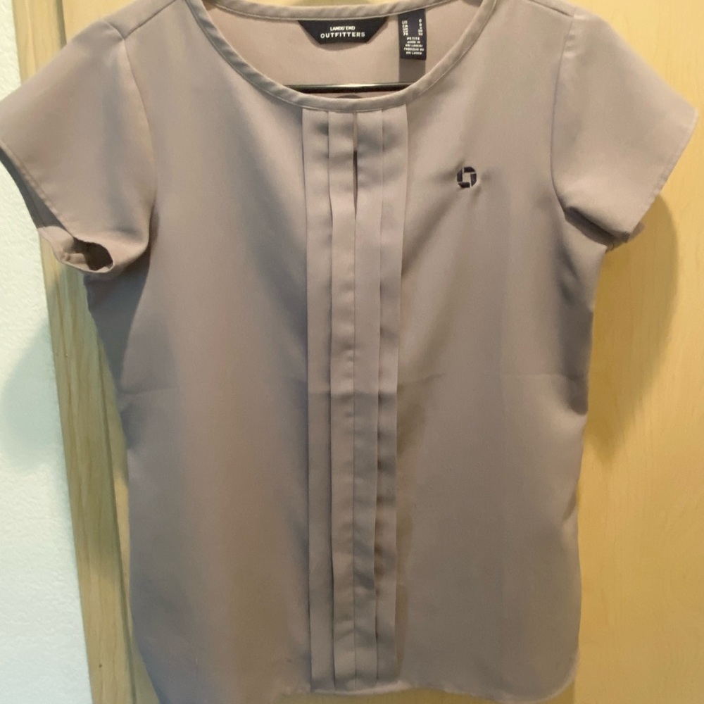 Land’s End Gray Short-Sleeve Pleated Crepe Blouse, Size OP